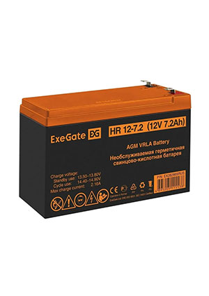 ExeGate HR 12-7.2, Аккумулятор свинцовый 12B-7.2Ач 151x65x100, клеммы F2 аккумуляторы свинцовые