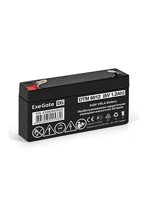 ExeGate DTM 6012, Аккумулятор свинцовый 6В-1.2Ач 97х24х58, клеммы F1 аккумуляторы свинцовые