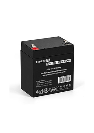 ExeGate GP12045, Аккумулятор свинцовый 12B-4.5Ач 90х70х107, клеммы F1 аккумуляторы свинцовые