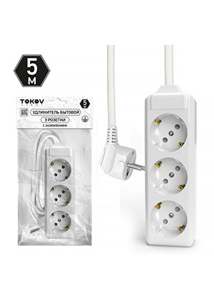 TOKOV LIGHT TKL-C01-BU3-5-1.5-Z, Удлинитель 3х5м с заземл. 10А 3х1.5 TOKOV LIGHT TKL-C01-BU3-5-1.5-Z сетевые фильтры,удлинители