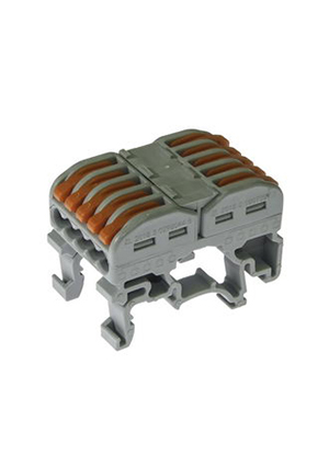 RUICHI PCT-215, Клемма зажимная проходная безвинтовая на DIN-рейку RUICHI PCT-215, 5-ти контактная, 24 А, а клеммные зажимы