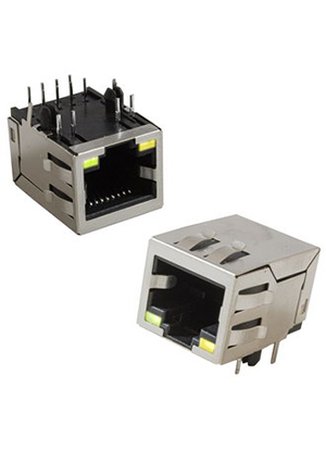 RUICHI TJ8-1-8P8 LED, Гнездо-розетка экранированная RJ 8P8C FTP RUICHI TJ8-1 c LED индекацией, под пайку разъемы телефонные и сетевые