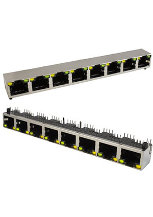 RUICHI TJ9-10P8-08 LED, Блок сетевых розеток RJ 10P8C FTP RUICHI c LED индекацией, 8 гнезд разъемы телефонные и сетевые