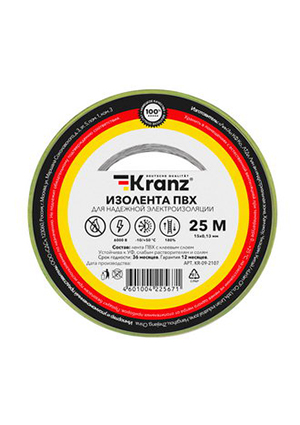 KRANZ KR-09-2107 Изолента 0.13х15 ж/з клейкая лента, изолента