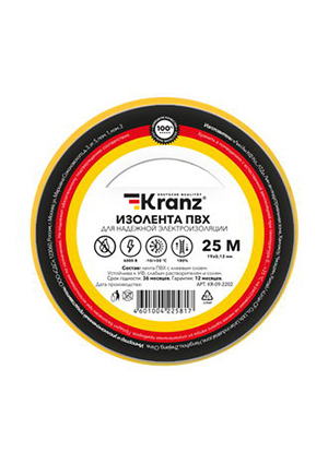 KRANZ KR-09-2202 Изолента 0.13х19 желтая клейкая лента, изолента