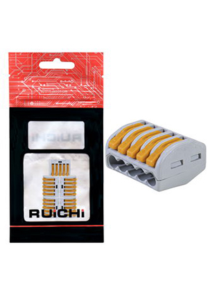 RUICHI Клеммник (222-415) (5шт./уп.), Клемма зажимная соединительная 5-контактная RUICHI 222-415, 32 А, 250 клеммные зажимы