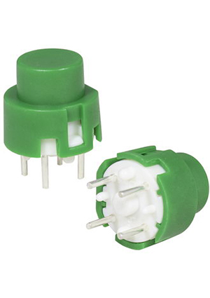 RUICHI TS4-2GN-0, Миниатюрная кнопка без фиксации RUICHI TS4-2GN-0, 4 контакта, корпус зеленый круглый, кно кнопки миниатюрные