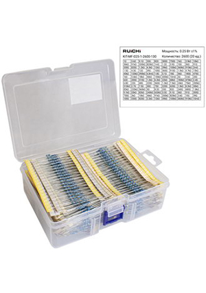 RUICHI KIT-MF-025-1-2600-130, Набор выводных металлопленочных резисторов RUICHI KIT-MF-025-1-2600-130, 2600 наборы резисторов