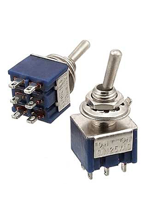 RUICHI MTS-202 on-on, Микротумблер RUICHI MTS-202, ON-ON, DPDT, 3 А, 250 В, 20 мОм, установочное отверстие тумблеры