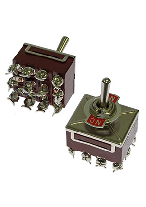 RUICHI KN3B-402A, Тумблер двухпозиционный двухполюсный RUICHI KN3B-402A, 56.2х37х33.6 мм, ON-ON, 4PDT, 10 А тумблеры