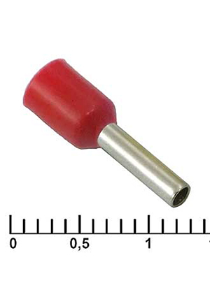 RUICHI DN01508 red (1.7x8mm), Наконечник втулочный изолированный RUICHI DN01508, 1.7x8 мм, 1.5 мм2, красный наконечники втулочные