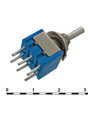 RUICHI MTS-203-A2 on-off-on, Микротумблер RUICHI MTS-203-A2, ON-OFF-ON, DPDT, 3 А, 250 В, 20 мОм, установоч тумблеры