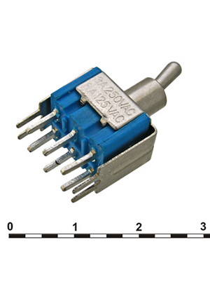 RUICHI MTS-202-A2T on-on, Микротумблер RUICHI MTS-202-A2T, ON-ON, DPDT, 3 А, 250 В, 20 мОм, установочное от тумблеры