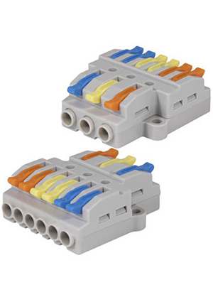 RUICHI СМК 436, Зажим-клемма 3х2 проходная разветвительная на 3 полюса RUICHI PC 10, маркировки: красный/си клеммные зажимы