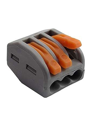 RUICHI Клеммник (222-413), Клемма зажимная соединительная безвинтовая RUICHI 222-413, 3-х контактная, 32 А, клеммные зажимы