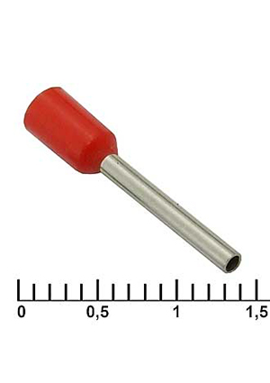 RUICHI DN00712 red (1.2x12mm), Наконечник втулочный изолированный RUICHI DN00712, 1.2x12 мм, 0.75 мм2, крас наконечники втулочные