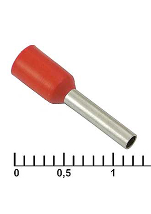 RUICHI DN01008 red (1.4x8mm), Наконечник на кабель втулочный (трубчатый) изолированный RUICHI DN01008, 18 A наконечники втулочные