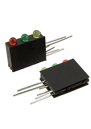 RUICHI 3mm*3 1.5-5v 4Lm YRG 15, Светодиоды 3 шт. в корпусе-подставке RUICHI YRG 15, 1.5-5 В, размер 3 мм, 4 индикаторы в корпусе