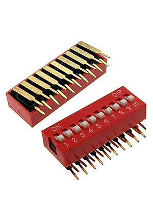 RUICHI DA10R, DIP-переключатель угловой RUICHI DA10R, 25 мА, 24 В, 50 мОм, 10 (ON-OFF) с шагом 2,54 мм, 6.7 DIP-переключатели