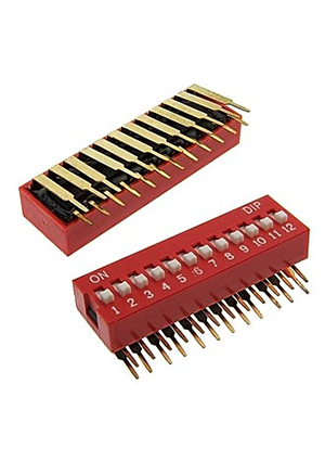 RUICHI DA12R, DIP-переключатель угловой RUICHI DA12R, 25 мА, 24 В, 50 мОм, 12 (ON-OFF) с шагом 2,54 мм, 6.7 DIP-переключатели