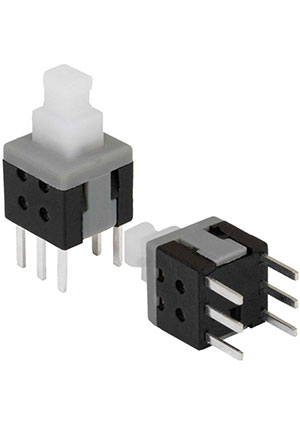 RUICHI PB22E06 с фиксацией 6x6x10 mm, Миниатюрная кнопка с фиксацией RUICHI PB22E06, DPDT, 6x6x10 мм, 0,1 А кнопки миниатюрные