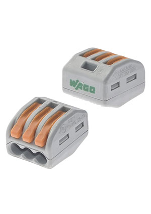 WAGO 222-413 WAGO, Клемма зажимная соединительная WAGO 222-413, 3-х контактная, безвинтовая, 20 А, корпус клеммные зажимы
