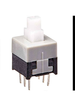 RUICHI PB22E09 с фикс. 8.5x8.5x14, Миниатюрная кнопка с фиксацией RUICHI PB22E09, DPDT, 8.5x8.5x14 мм, 0,1 кнопки миниатюрные