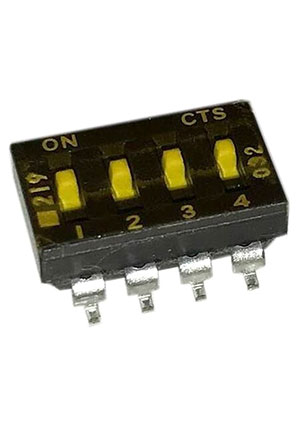CTS 219-4MSTR, DIP / SIP переключатель, 4 схем(-а), Ползунок, SMD (Поверхностный Монтаж), SPST, 50 В, 10 DIP-переключатели