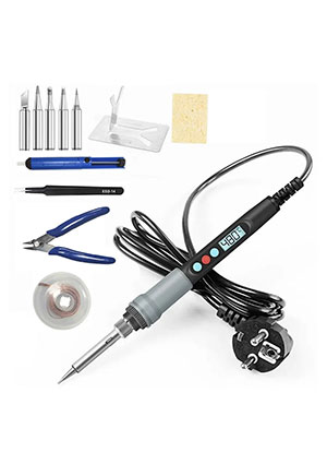 Китай 159198, ZCZT-711 Набор: паяльник 90Вт/220В, оловоотсос, жала 5шт, подставка, губка, оплетка, пинцет, подставки для паяльников