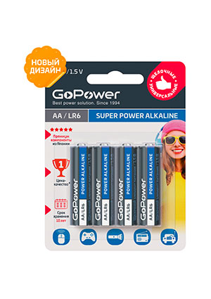 ��������� GoPower LR6 AA BL4 Alkaline 1.5V (4/48/576)