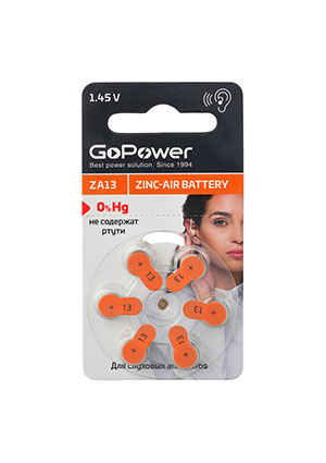 GoPower Батарейка GoPower ZA13 BL6 Zinc Air (6/60/600/3000) батарейки