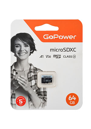 ����� ������ microSD GoPower 64GB Class10 70 ��/��� V30 ��� ��������