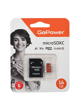 ����� ������ microSD GoPower 16GB Class10 UHS-I (U3) 80 ��/��� V10 � �