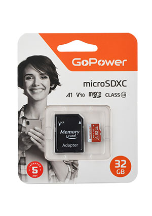 ����� ������ microSD GoPower 32GB Class10 UHS-I (U3) 80 ��/��� V10 � �