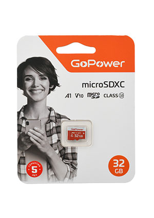 ����� ������ microSD GoPower 32GB Class10 UHS-I (U3) 80 ��/��� V10 ���