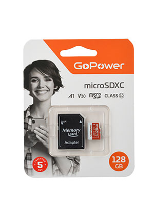 ����� ������ microSD GoPower 128GB Class10 UHS-I (U3) 100 ��/��� V30 �