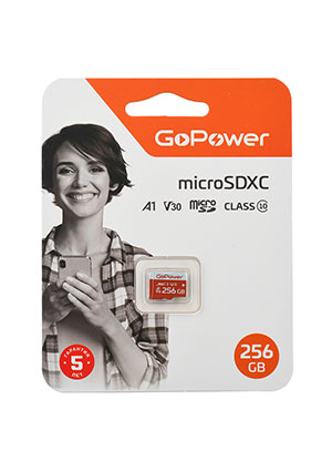 ����� ������ microSD GoPower 256GB Class10 UHS-I (U3) 100 ��/��� V30 �
