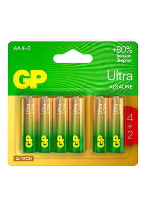 GP 15AUA214/2-2CRSBC6, ��������� GP Ultra Alkaline G-Tech 15� AA 4+2 ��. �� �����-��������
