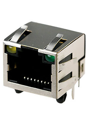 Китай TP8P8C (RJ45) ГНЕЗДО CAT5E СВЕТ. ЖЕЛ./ЗЕЛ., RJ45 гнездо сетевое 8P8C экранированное на плату Cat.5E разъемы телефонные и сетевые