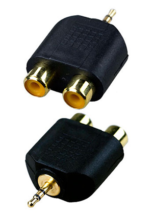 Китай 2-195G, переходник 2.5мм штекер стерео - 2 x RCA гнездо пластик аудио видео, переходники