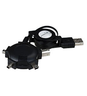 Gembird A-USB4TO1 AM/BM, Кабель рулетка USB 2.0/BM+miniB5p+miniB8p+miniB4p, 0.75м шнуры компьютерные