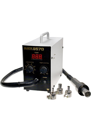 QUICK QUICK857DW+, станция термовоздушная (фен паяльный), с доп. насадками 580Вт паяльные станции