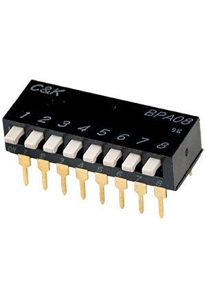 ITT BPA08B, DIP переключатель 0.1А 5В, в отверстие DIP-переключатели
