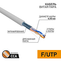 01-0121-3, ������ ����� ���� ���������� F/UTP, CCA, CAT 5e, PVC, 2PR, 24AWG, INDOOR, SOLID, �����, 3