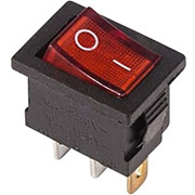 36-2150, выключатель клавишный 250В 6А 3 контакта ON-OFF красный с подсветкой Mini