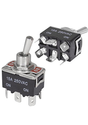 KN3(C)-202P on-on, Тумблер двухпозиционный двухполюсный RUICHI KN3(C)-202P, 56.3х19.8х33 мм, ON-ON,