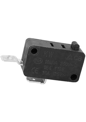 KW7-24, Микропереключатель RUICHI KW7-24, 16х10.2х28 мм, ON-(OFF), 2P, 250 В, 5 А, 30 мОм, -25...+85