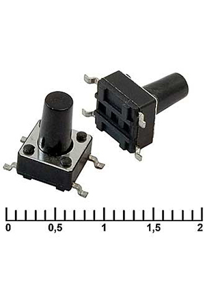 IT-1102WD (6x6x9.5), Тактовая кнопка RUICHI IT-1102WD, 6x6x9.5 мм, OFF-(ON), 50 мА, 12 В, 100 мОм