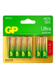 GP 15AUA214/2-2CRSBC6, ��������� GP Ultra Alkaline G-Tech 15� AA 4+2 ��. �� �����-��������