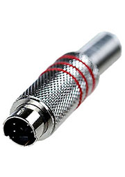 1-412, разъем mini DIN 4 контакта (s-vhs) штекер мет.на кабель 3 полосыкрас.